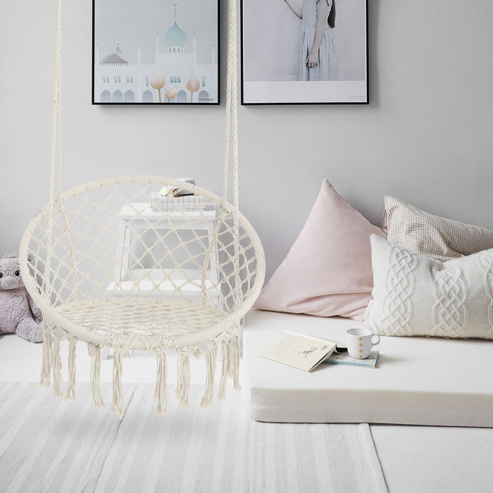 Macrame Hanging Hammock Chair, Rope Swing For Indoor And Outdoor Use