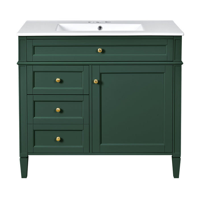 Bathroom Vanity With Mirror Cabinet, Single Sink With 2 Soft Closing Doors And 4 Drawers