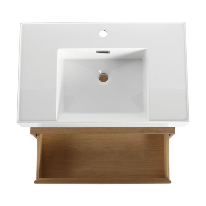 Modern Wall Mounted 30 Inch Bathroom Vanity With Resin Sink And 2 Side Cabinet - Imitative Oak