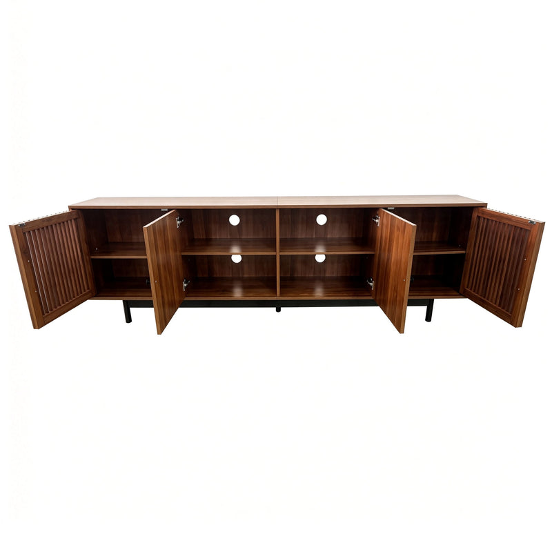 TV Stand, Media Console & Soft Closing Hinges, Adjustable Shelves, Slatted Doors - Walnut