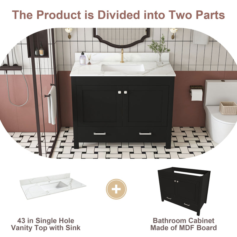 Bathroom Vanity Set, Fluted Cabinet, Soft Close Doors & Drawers - Black