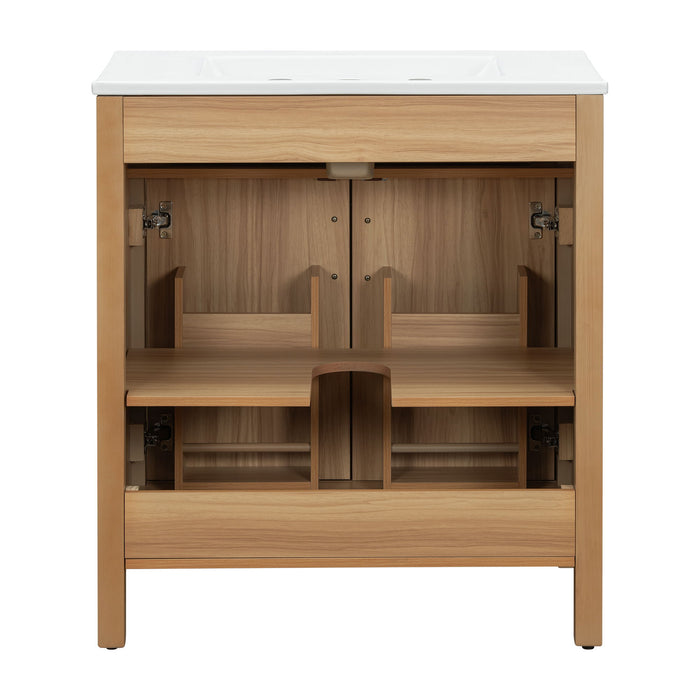 Bathroom Vanity With Flip Drawer, 2 Soft Close Doors, Adjustable Shelf And Ceramic Sink