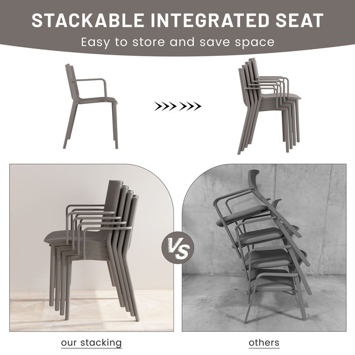 4 Modern Stackable Plastic Armchair Matched With Folding Square Table