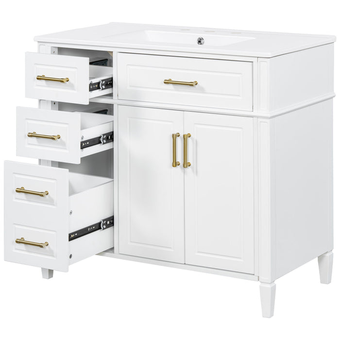 Bathroom Vanity With Sink, 4 Drawers (1 Flip Drawer), 2 Doors & Adjustable Shelf - White