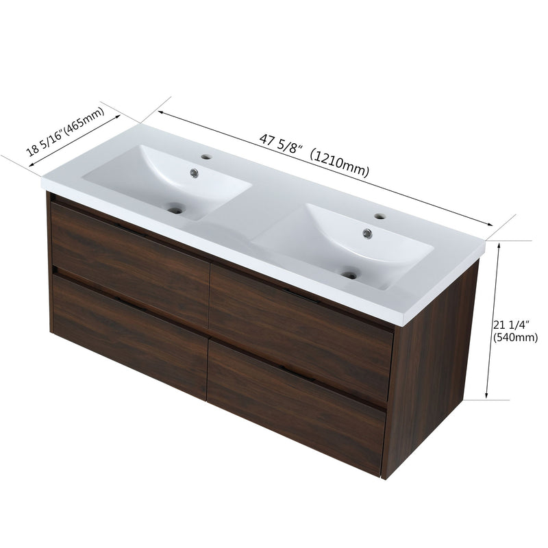 Modern Floating Bathroom Vanity With Dual Resin Sink, Soft Close Drawers