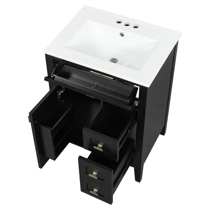 Bathroom Vanity With Sink, 3 Drawers & Cabinet With 2 Tier Door Storage Rack, Soft Close Doors & Drawers