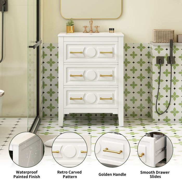 Bathroom Vanity With Sink, Free Standing Single Set, 3 Drawer Storage Cabinet