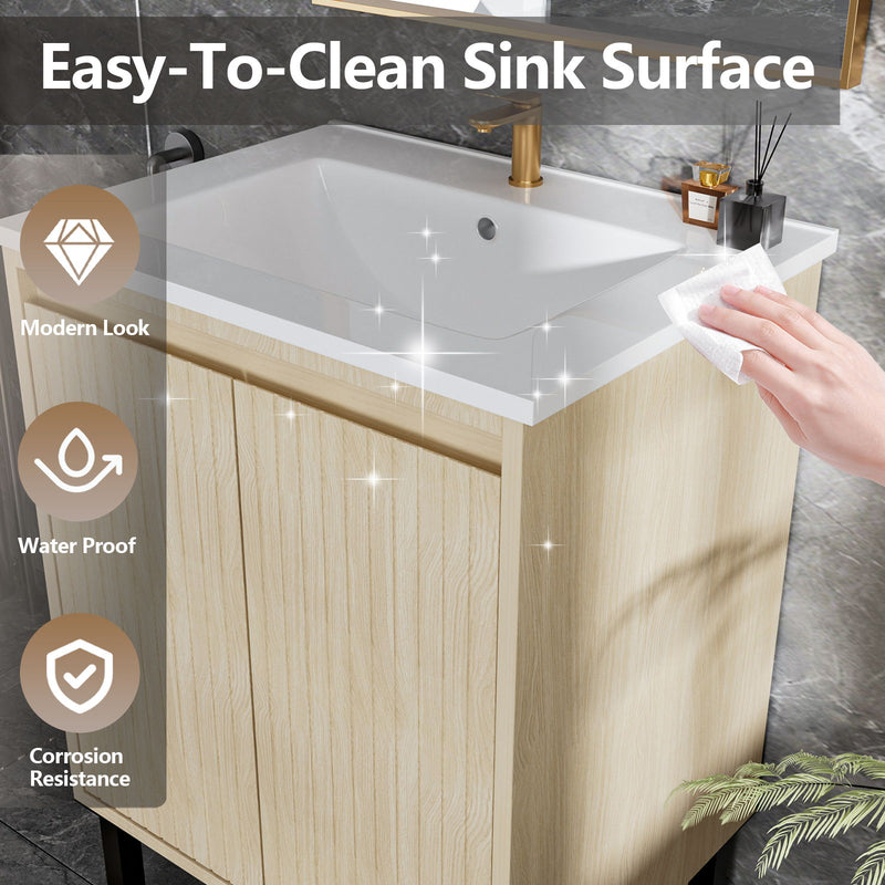 Bathroom Vanity With Ceramic Sink, Floor-Standing Design, Soft-Closing Drawers