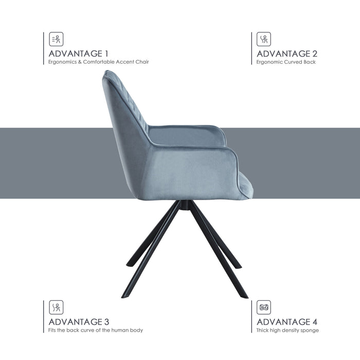 Modern Desk Chair No Wheel, Ergonomic Office Chair Home Office Upholstered Chair, Computer Chair For Bedroom, Reception Room, Living Room With Metal Legs - Blue