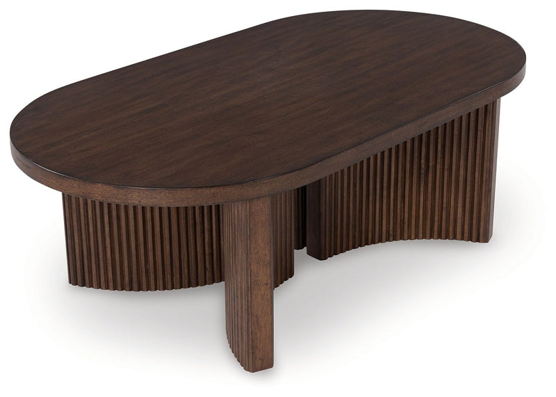 Korestone - Oval Cocktail Table - Dark Brown