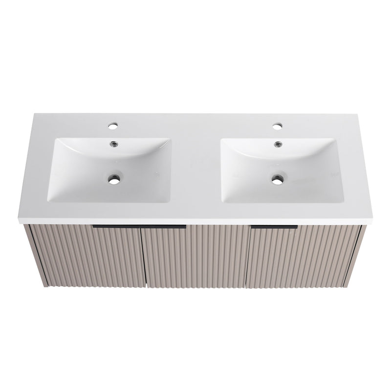 Contemporary Wall Mounted Bathroom Vanity With Resin Double Sink
