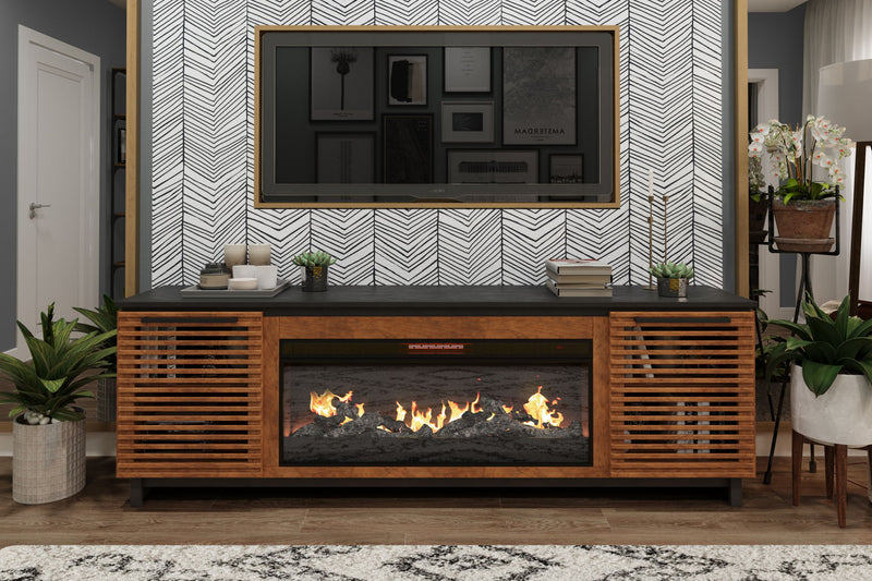 Graceland - Fireplace TV Stand Console For TVs Up To 100" - Black / Bourbon
