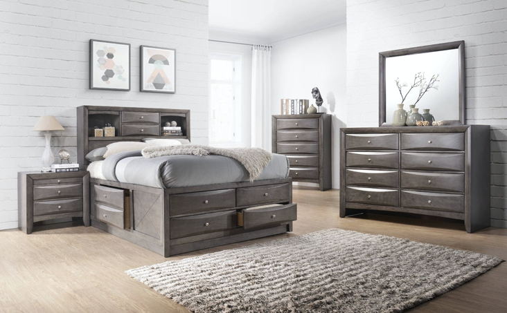 Elements International Emily Grey King Storage Bed in Gray EG170KB