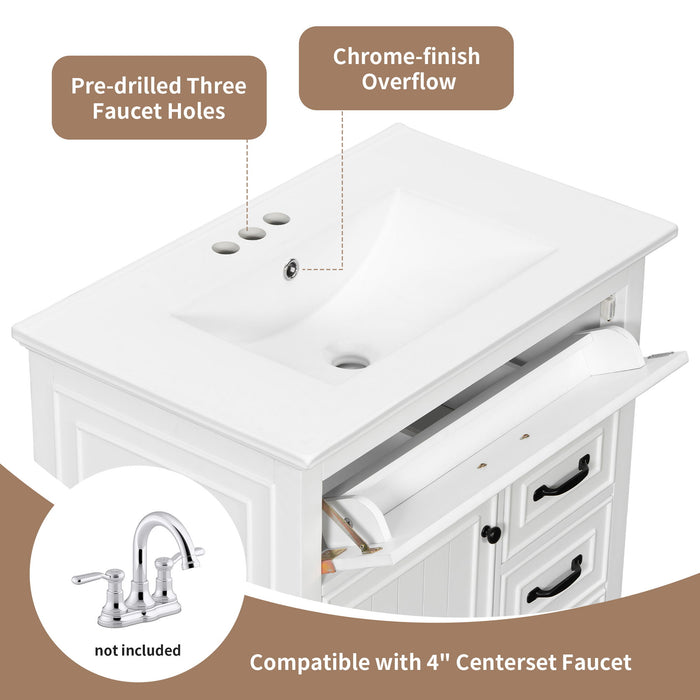 Bathroom Vanity With Sink Top, Flip Drawers, Adjustable Shelf