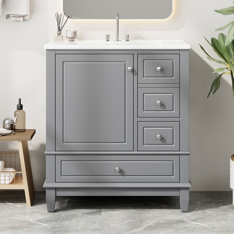 Freestanding Bathroom Vanity With Sink, Soft Close Door, 3 Drawers