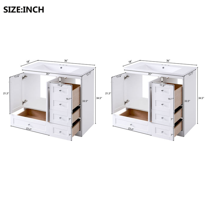 Shaker Free Standing Bathroom Vanity Cabinet & Sink, Soft Close Drawers, Soft Close Doors