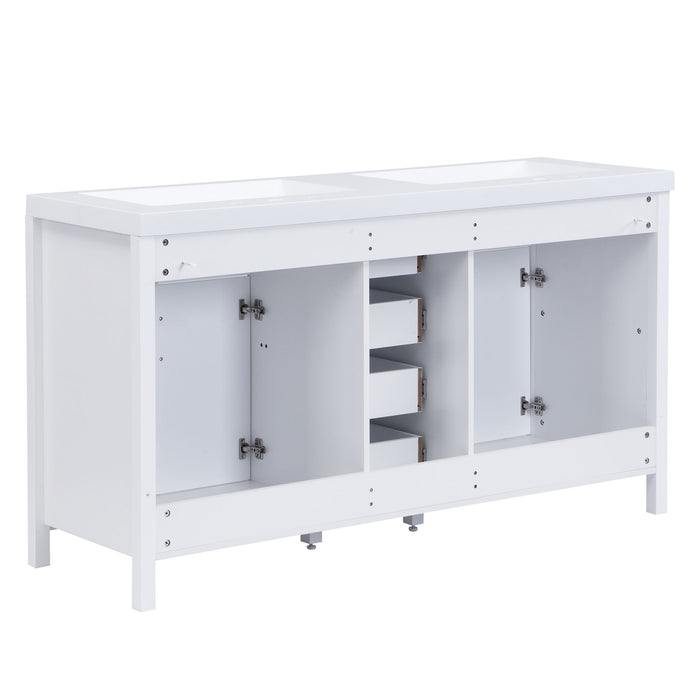 59.1" Minimalist Double Sink Bathroom Vanity With Top, Soft Close Doors & Drawers - White