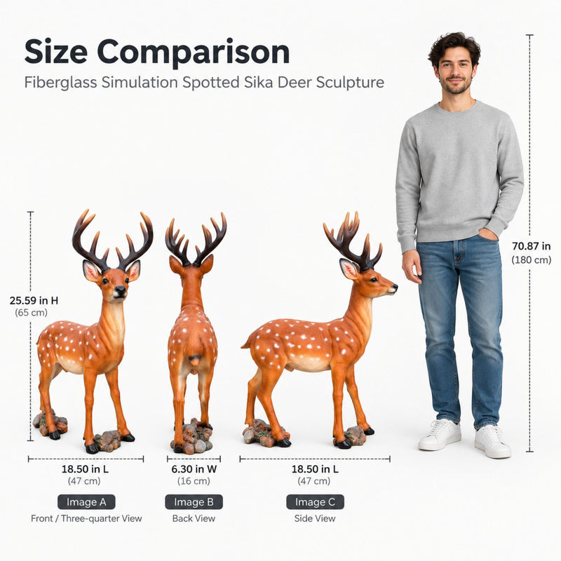 Lifelike Deer Statue With Detachable Antlers, Outdoor Garden Decor - Brown / Yellow