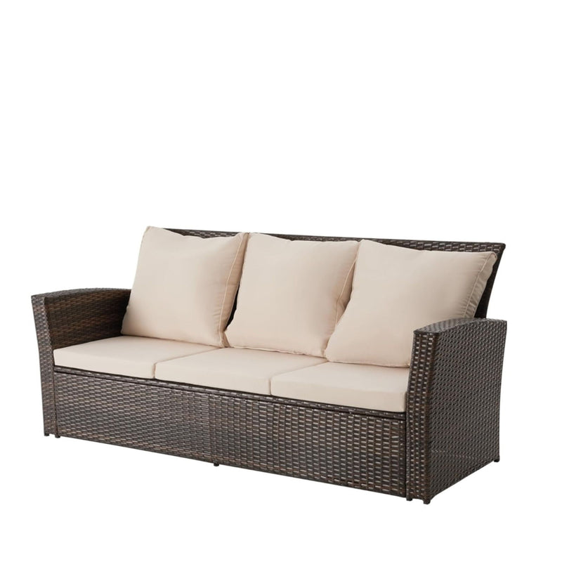 All-Weather Wicker 3 Seat Patio Sofa With Thick Cushions