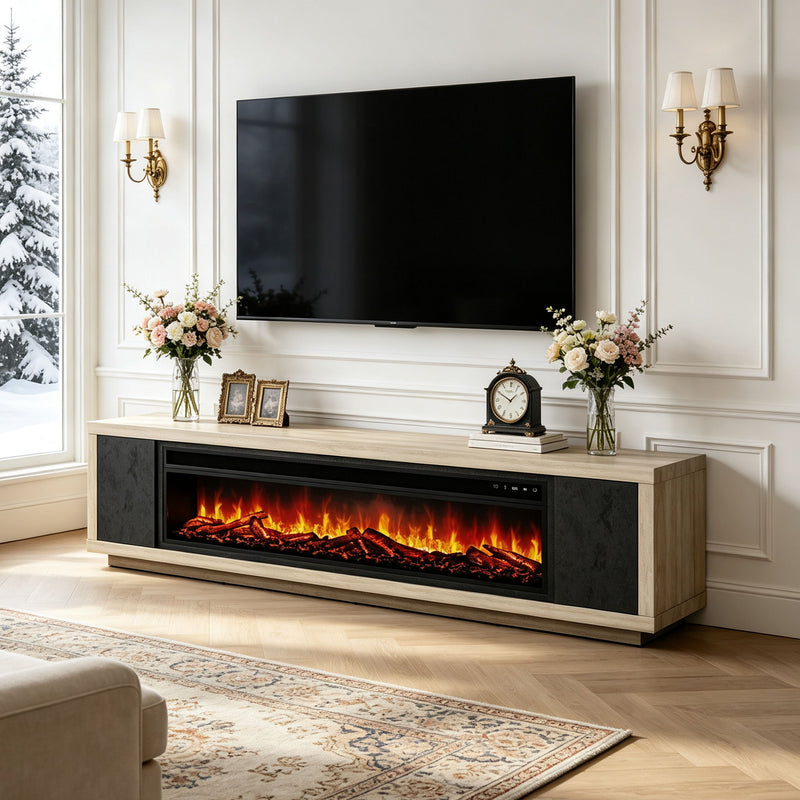 Fireplace TV Stand - Beige / Black