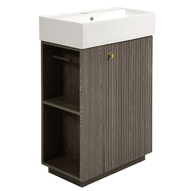 Bathroom Vanity With Sink, Freestanding Wood Grain Cabinet With Storage