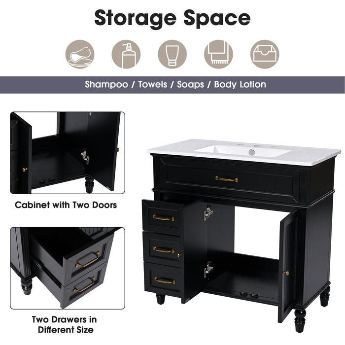 Bathroom Vanity With Sink, 2 Doors 2 Drawers, Freestanding Design