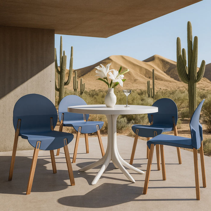 4 Piece Set Of Single Chairs, Traditional Elements With Round Table