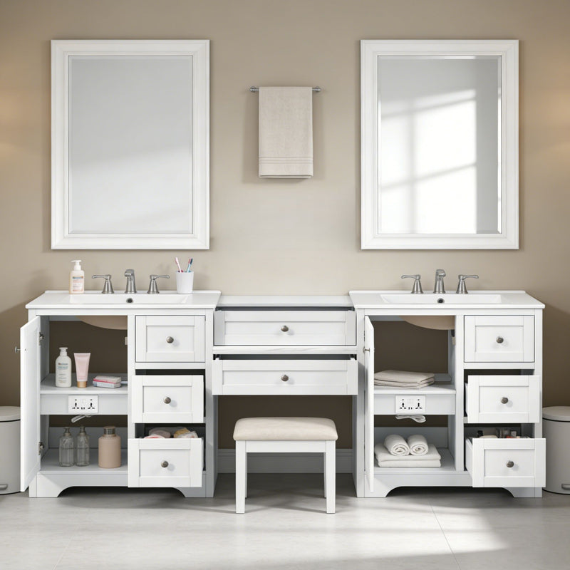 Double Sink Bathroom Vanity With Countertop, 2 Ceramic Sinks, 6 Drawers, Soft Close Design