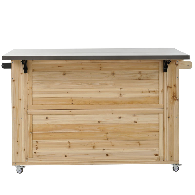 Outdoor Kitchen Island With Stainless Steel Top, Ample Storage Space, Towel And Spice Racks And A Bottle Opener