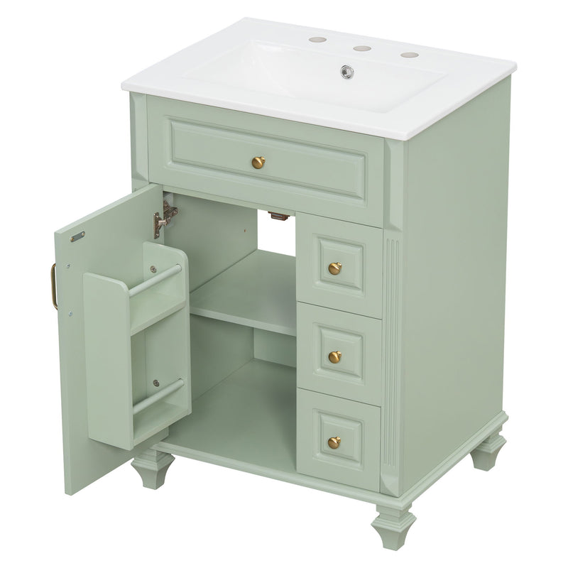 Freestanding Bathroom Vanity With Sink, 3 Drawers & Flip-Out Drawer