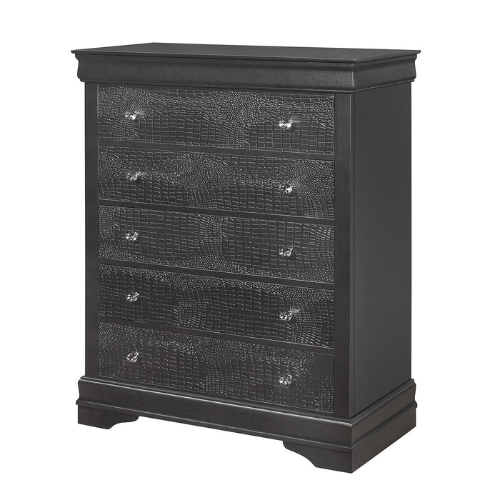 Shaker - 5 Pieces Bedroom Set With Crystal Inspired Tufted Headboard And LED Lighting