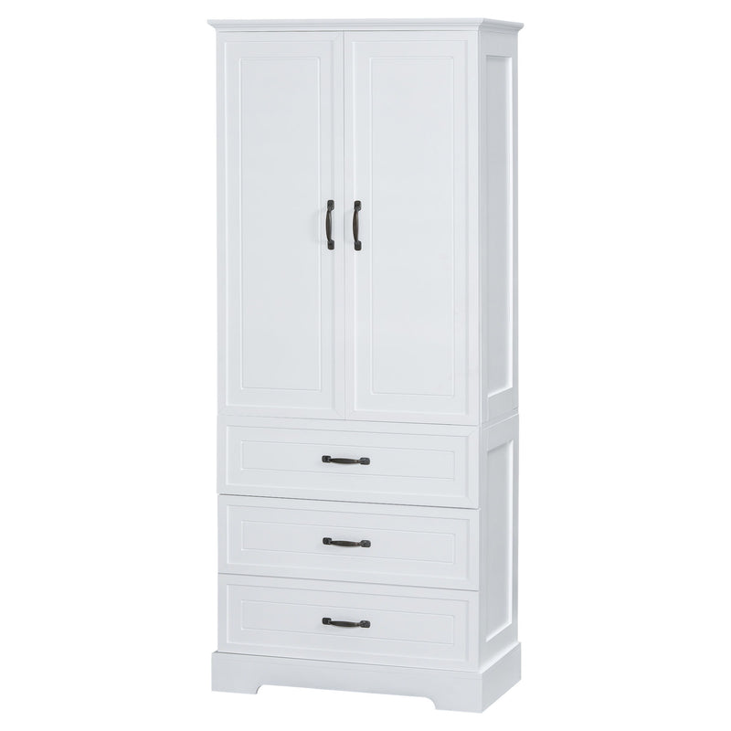 Tall Bathroom Storage Cabinet With 2 Doors And Drawers, Adjustable Shelf - White