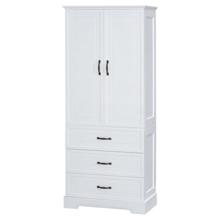 Tall Bathroom Storage Cabinet With 2 Doors And Drawers, Adjustable Shelf - White