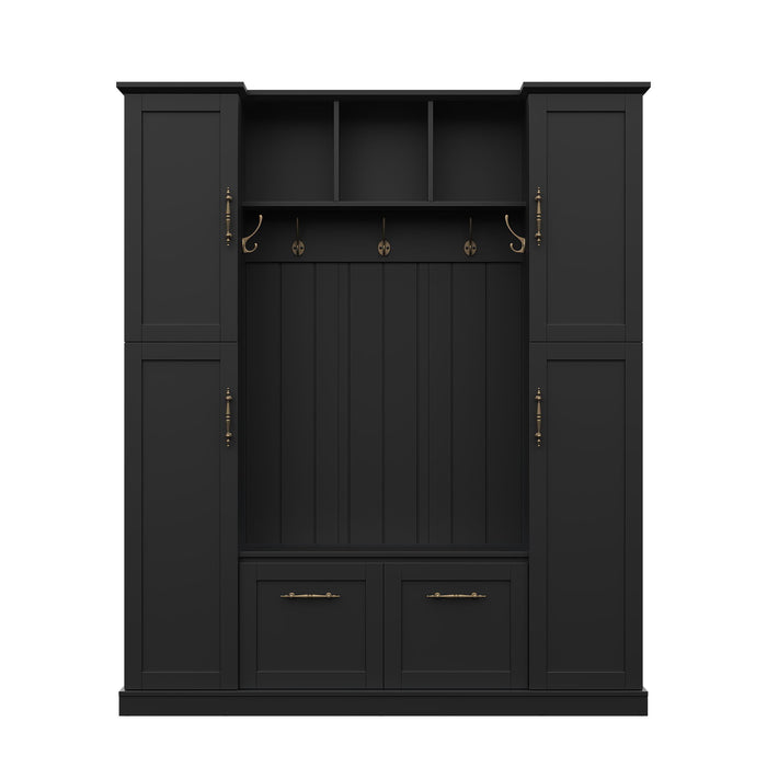 Hall Tree With 4 Side Cabinets