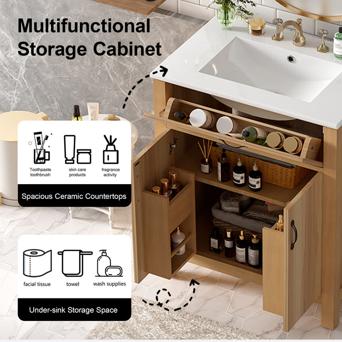 Bathroom Vanity With Flip Drawer, 2 Soft Close Doors, Adjustable Shelf And Ceramic Sink