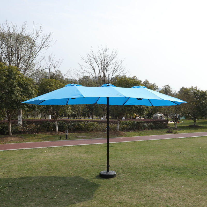 Double- Sided Outdoor Market Umbrella With Lights And Base