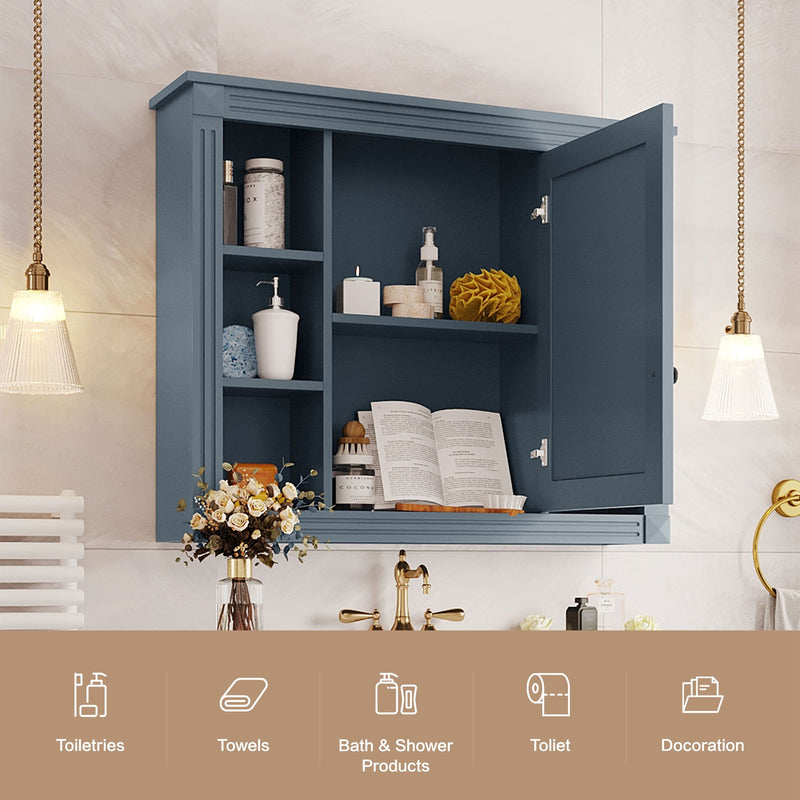 Wall Mounted Bathroom Storage Cabinet With Mirror, Cabinet With 6 Open Shelves And Adjustable Interior