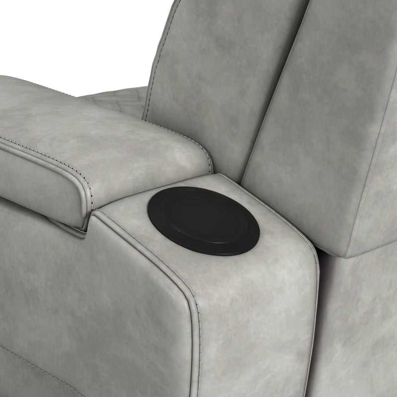 Prime Time - P3 Sofa With Ddt, 3.0 Table, 7 Colors (Led And Cup Holders), Reading Light, Vibration, Speaker, And Heat Massage - Leather Gel Light Gray