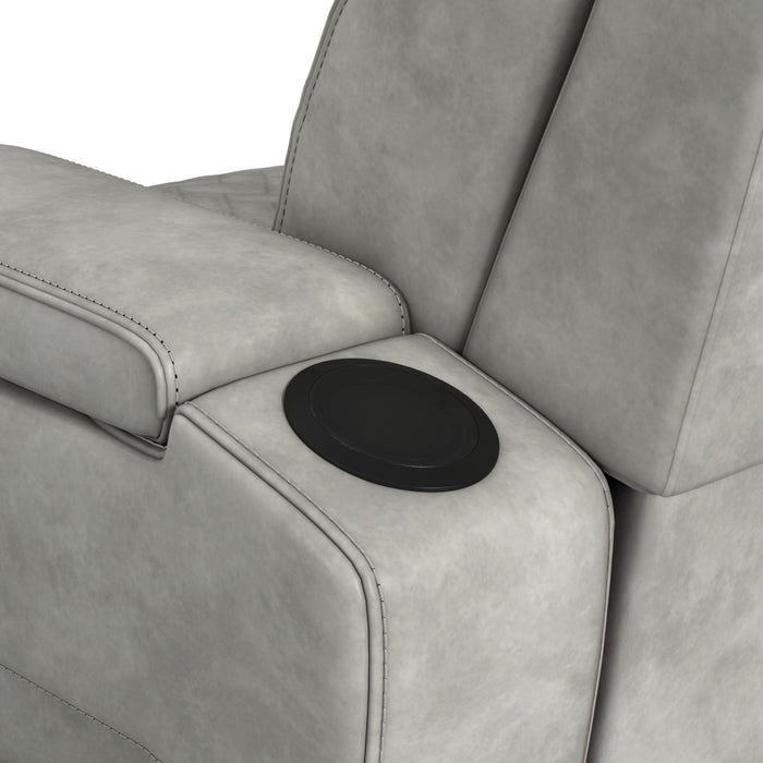 Prime Time - P3 Sofa With Ddt, 3.0 Table, 7 Colors (Led And Cup Holders), Reading Light, Vibration, Speaker, And Heat Massage - Leather Gel Light Gray