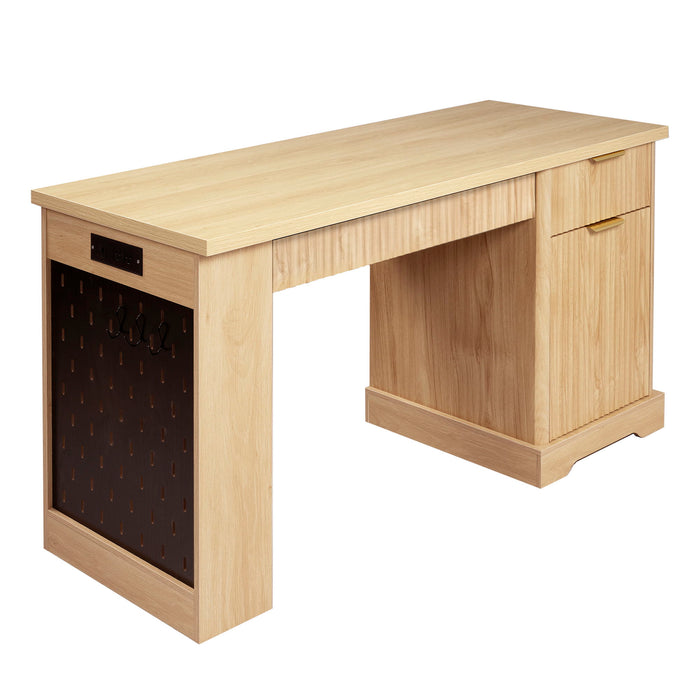 Modern Fluted Office Desk With Storage Cabinet