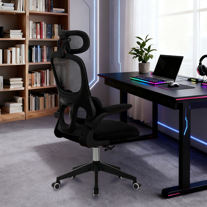 High Back Ergonomic Swivel Rolling Office Chair With Tilt Function, 3D Headrest, Lumbar Support - Black