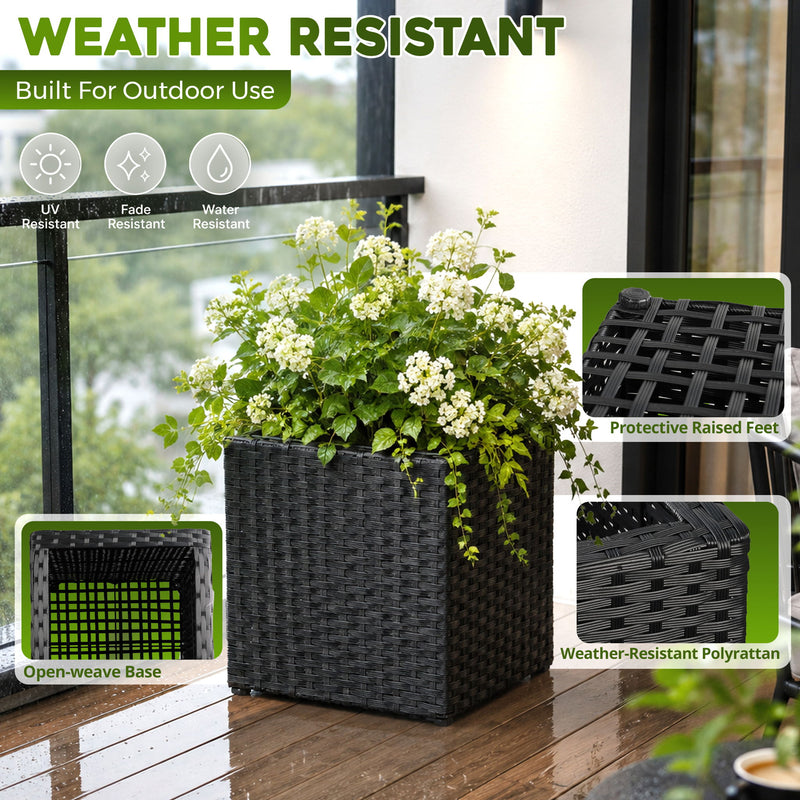 Cubic Planter Box, Plant Pot With Insert Indoor Outdor - Black