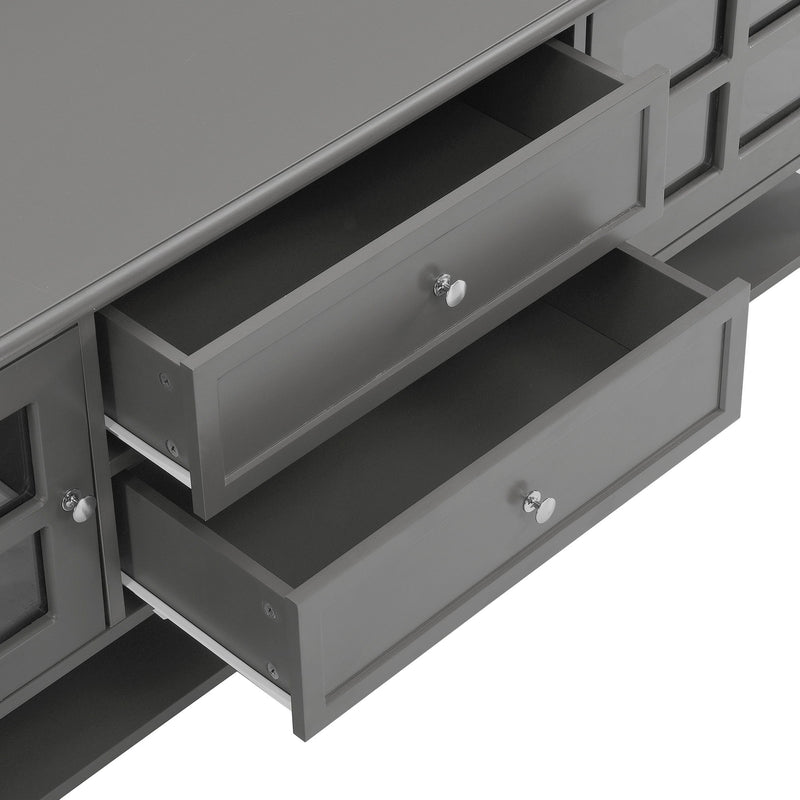 TV Stand, Entertainment Center With Dual Drawers And Hidden Storage, Cabinet With Soft Closing Doors And Sleek Panel Design