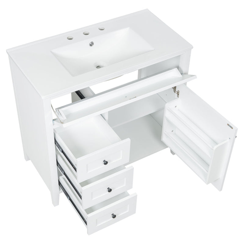 Bathroom Vanity With Sink, 3 Drawers & Cabinet With Adjustable Shelves
