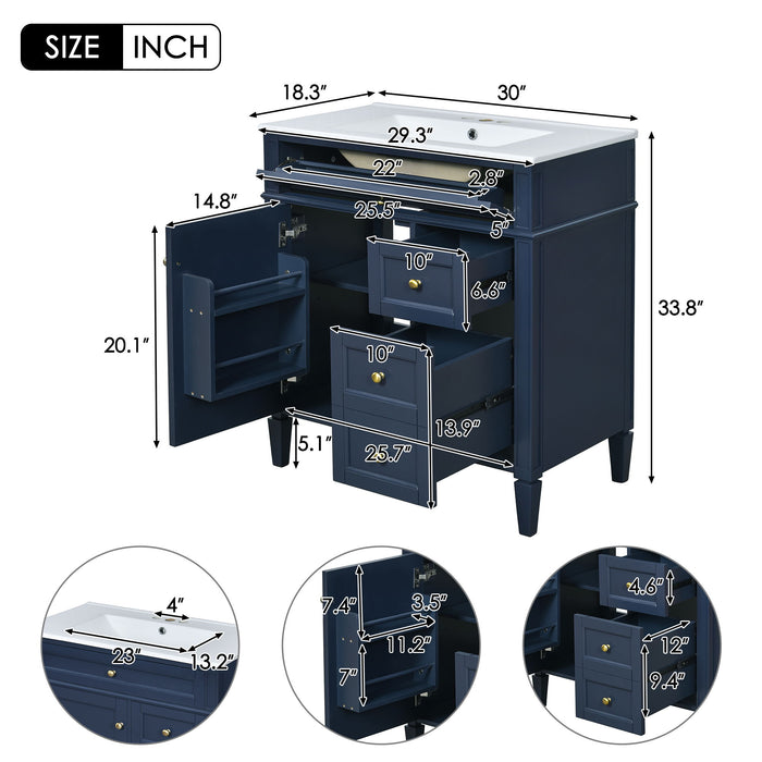 Bathroom Vanity With Top Sink, 2 Doors And 3 Drawers, Freestanding Set With Mirror Cabinet