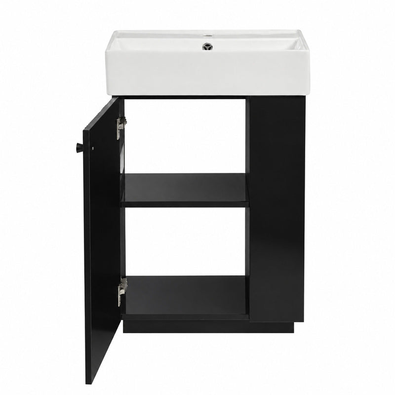 Bathroom Vanity With Sink, Freestanding Wood Grain Cabinet With Storage