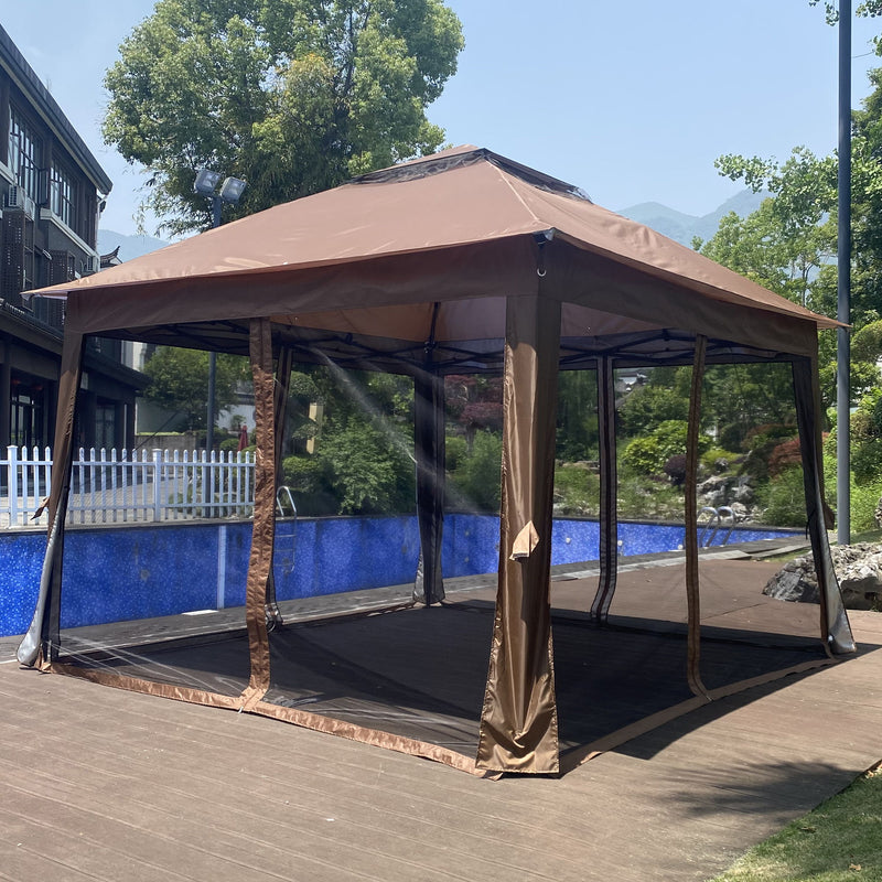 Outdoor Pop Up Gazebo Canopy With 2 Tier Soft Top And Removable Zipper Netting