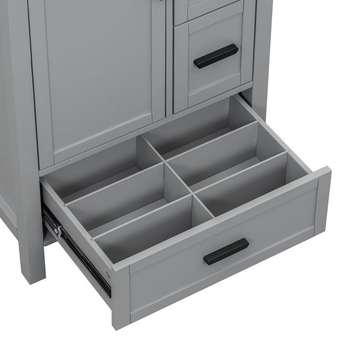 Bathroom Vanity With Sink, Soft Close Door, Double Layer Door Shelf And 3 Drawers - Gray