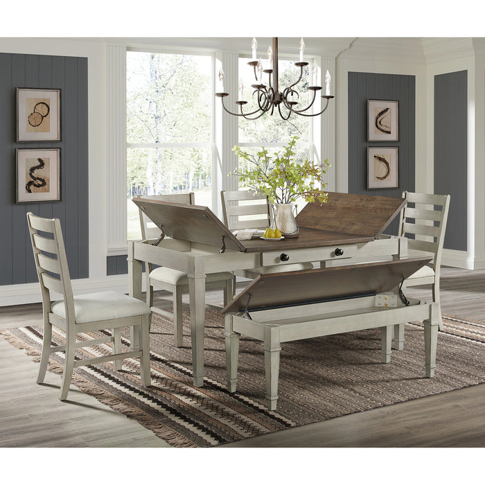 Farmington Ladder Back Dining Side Chair with Light Beige Fabric in Washed Stone (2 Per Carton)