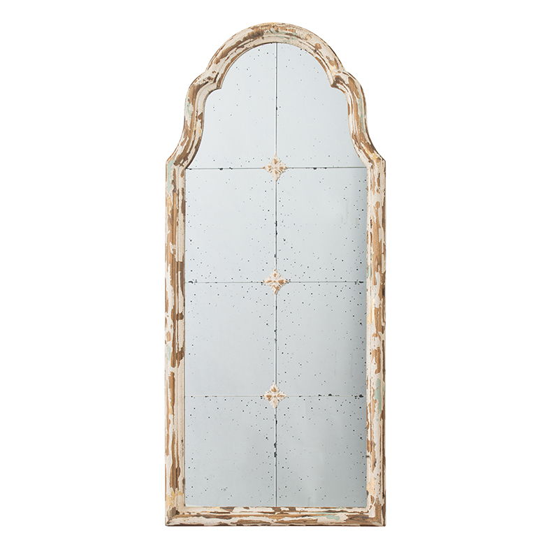 Large & Framed Wall Mirror, Arched Mirror With Decorative Window Look For Living Room - Cream